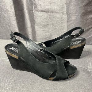 Mephisto black leather wedges women’s 39 / 8.5 comfort sling back sandals